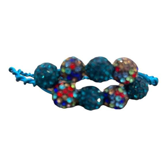 Handcrafted Blue Wire & Sparkly Beaded Bangle Bracelet 7” - Picture 1 of 2